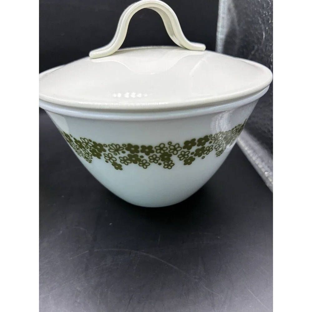 VTG 1960s-1970s Retro Corning Corelle Green Crazy Daisy Creamer & Sugar Set